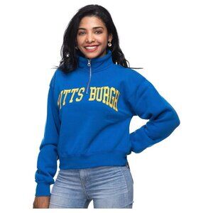 NWT ZooZatz Pittsburgh NCAA Women's Cropped Sport Fleece Royal Blue Qtr Zip SZ M